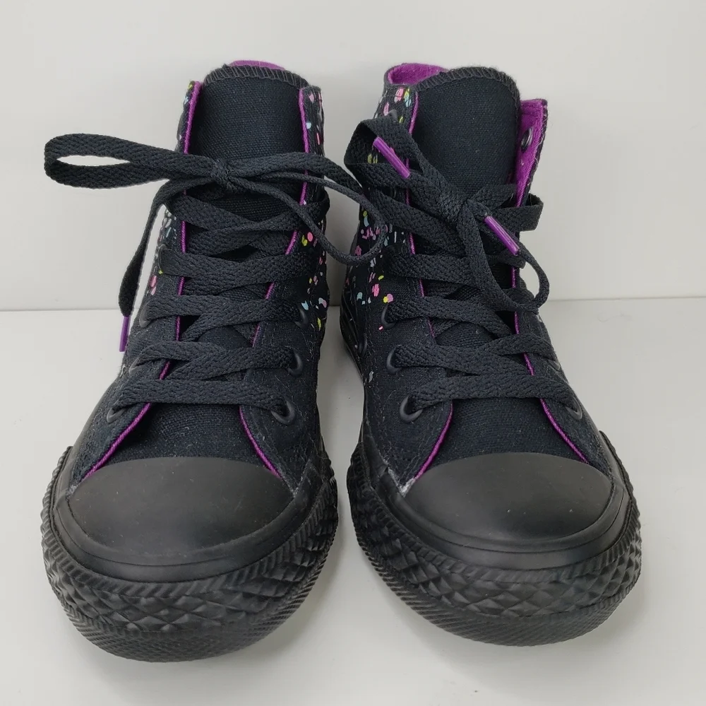Converse Confetti Hi Top Black Canvas Sprinkles Of Color Sneakers sz 13 Junior.